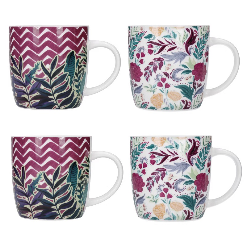 Lot de 4 mugs assortis 425 ml decor floral - kitchencraft