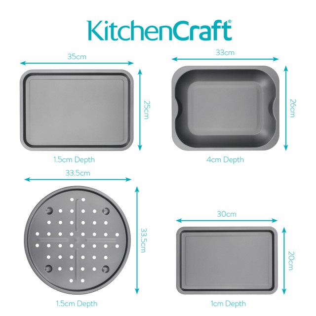 Sets de 4 plats de cuisson antiadhésifs, 2 plaques de cuisson - plaque à pizza - plat à rôtir master class - kitchencraft