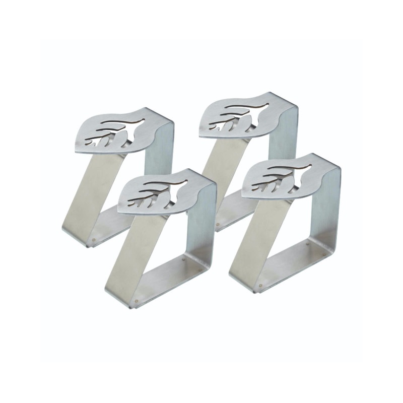 Lot de 4 pinces a nappe en inox forme feuille - kitchencraft