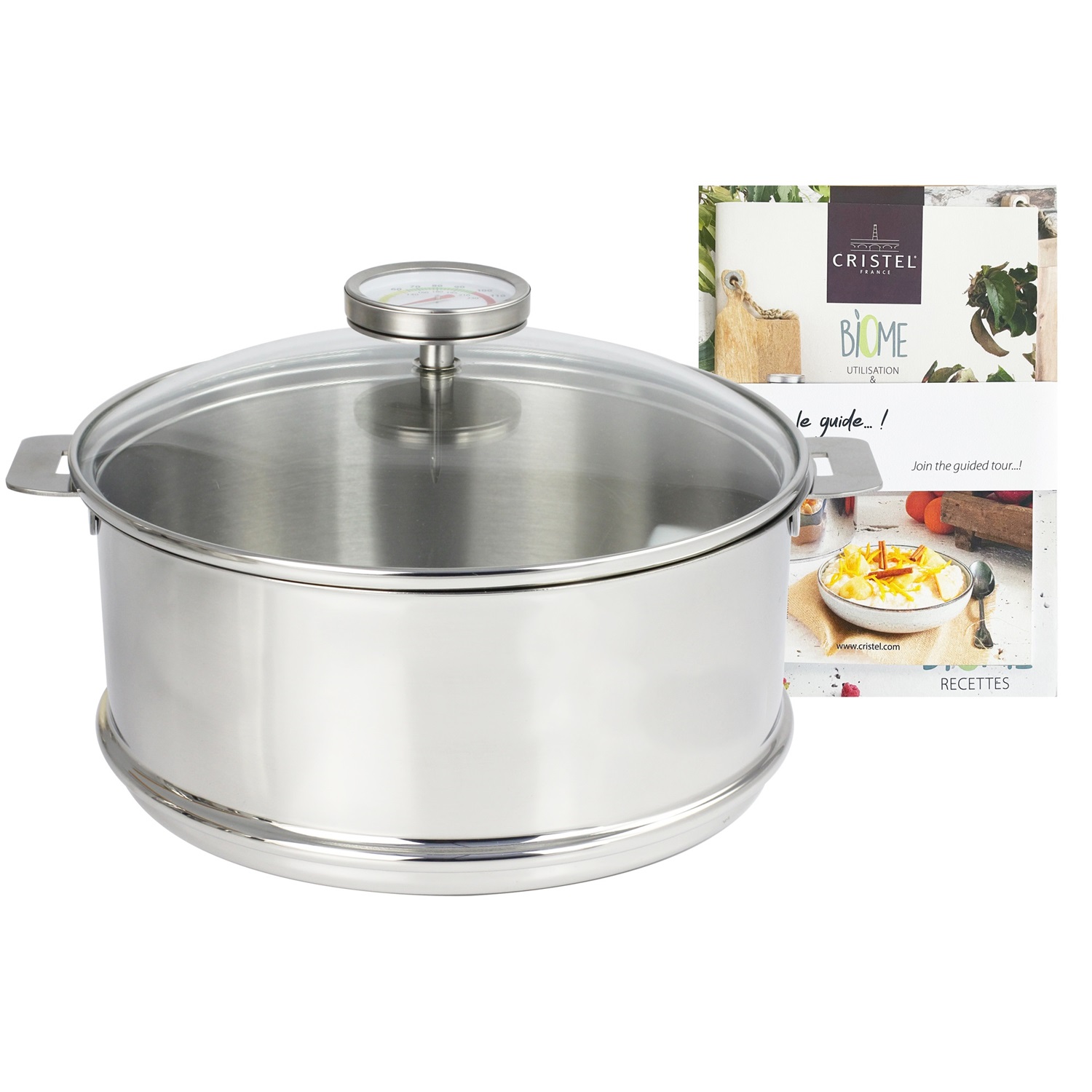 Kit biome 24 cm cuisson saine- elément cuit vapeur + couvercle + thermomètre + livres de recettes - vendu sans la cuve et les anses - cristel