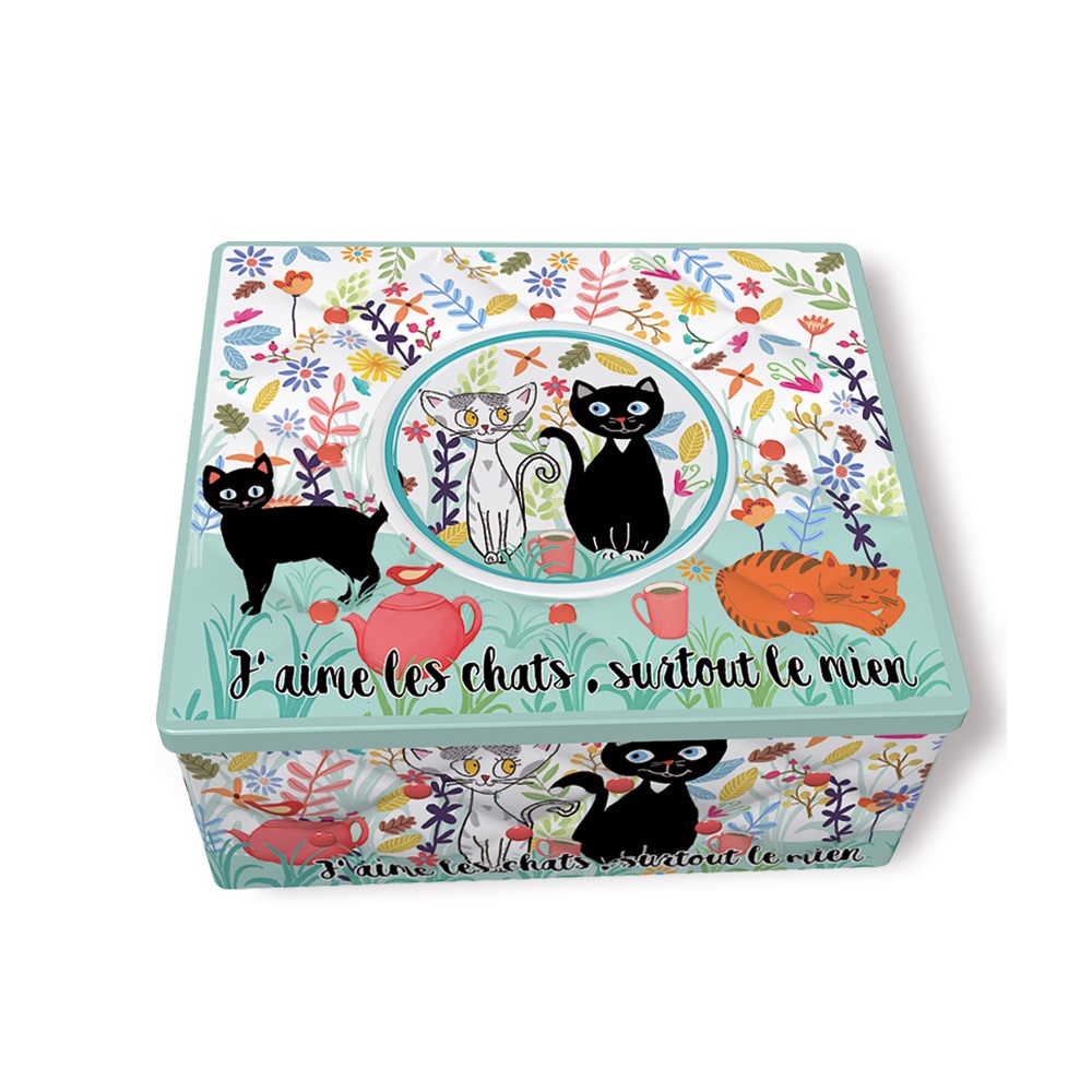Boite rectangle kapiton j'aime les chats surtour le mien - moldeo