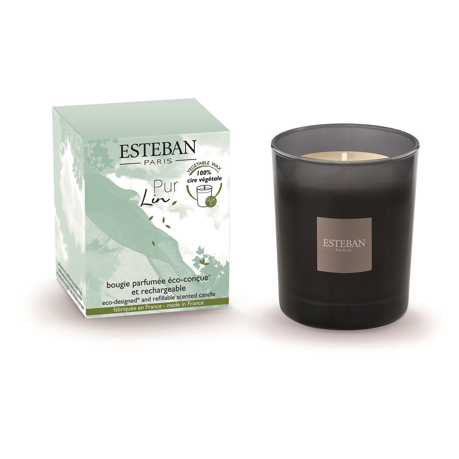 Pur lin, bougie parfumée initiale rechargeable 180g - esteban