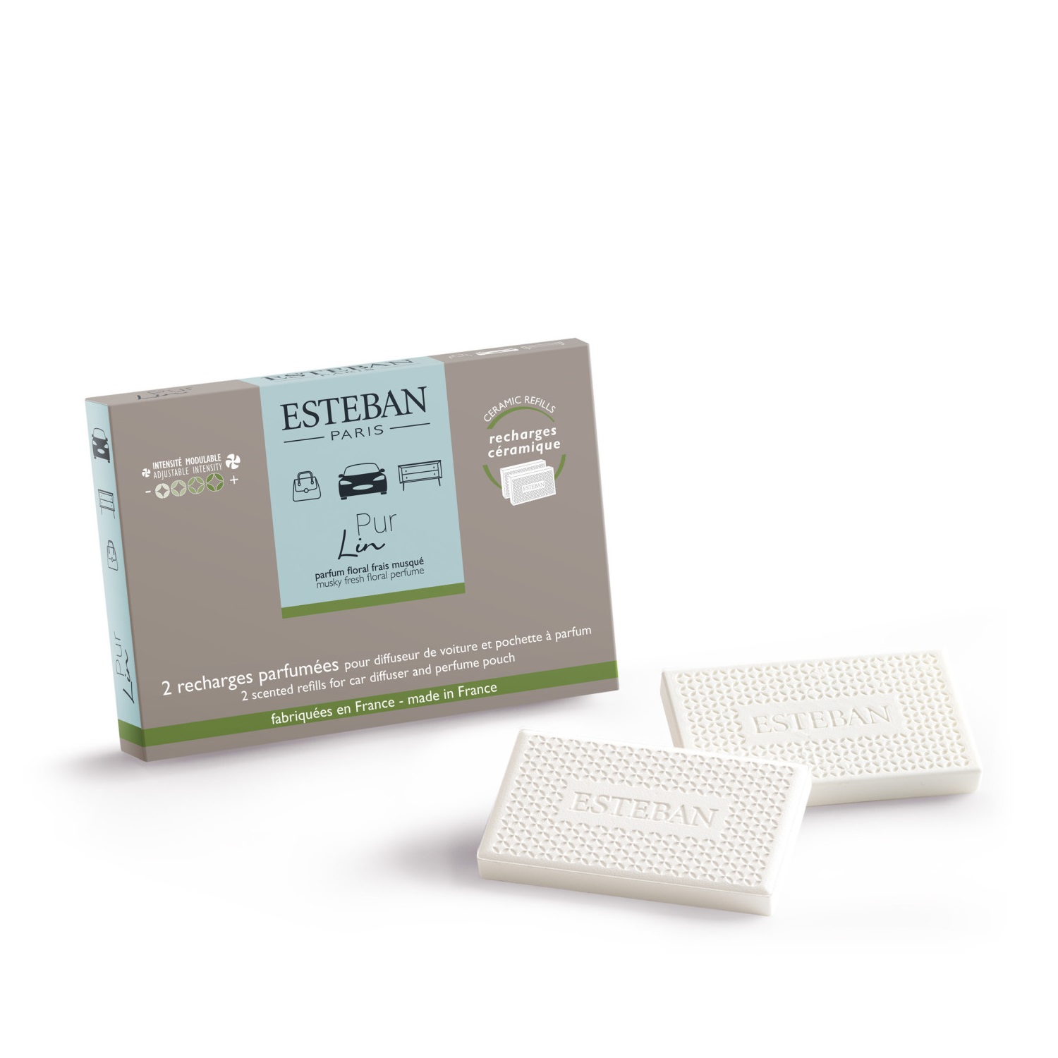 Lot de 2 recharges pur lin pour diffuseur de voiture & pochette à parfum - esteban