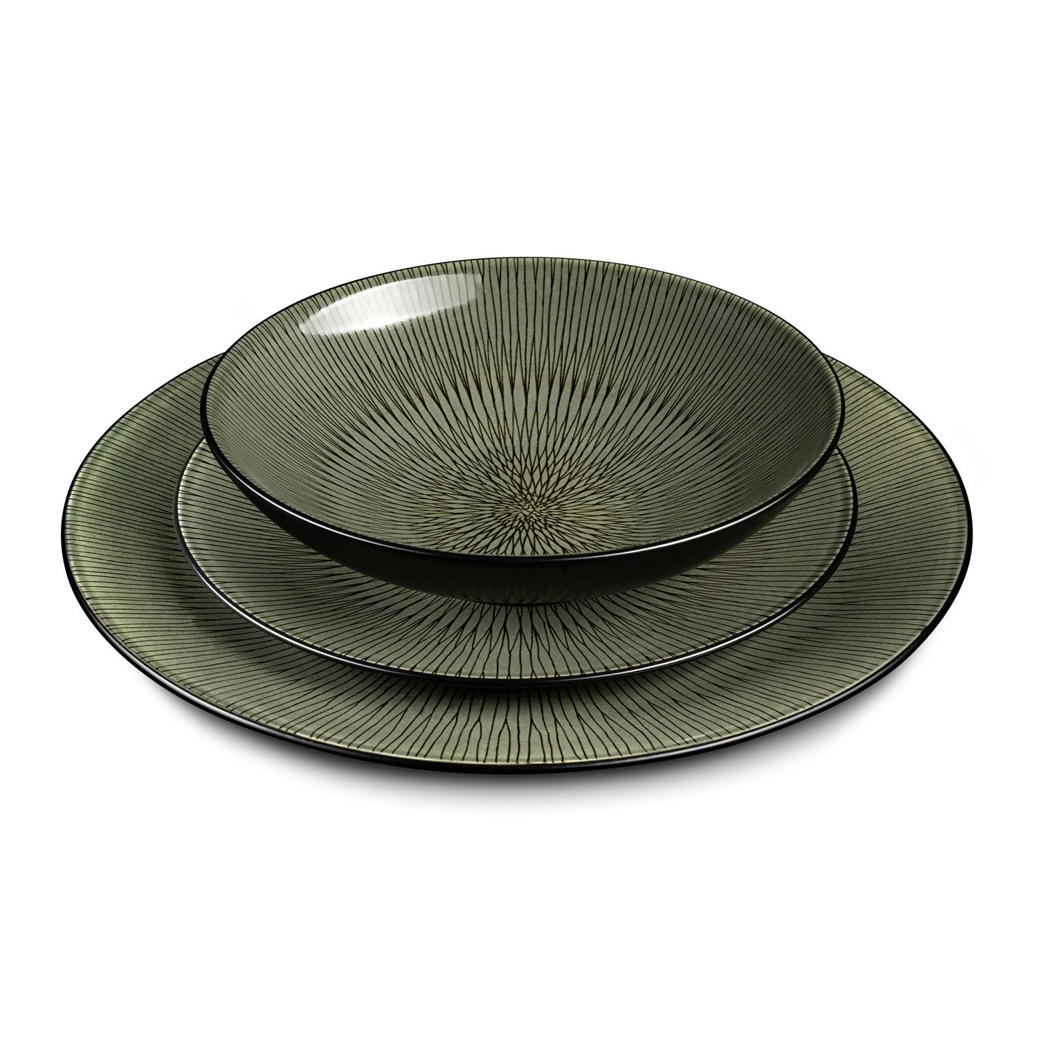 Hypnose - lot de 6 assiettes creuses ou salade 20,5 cm - khaki et noir- medard de noblat