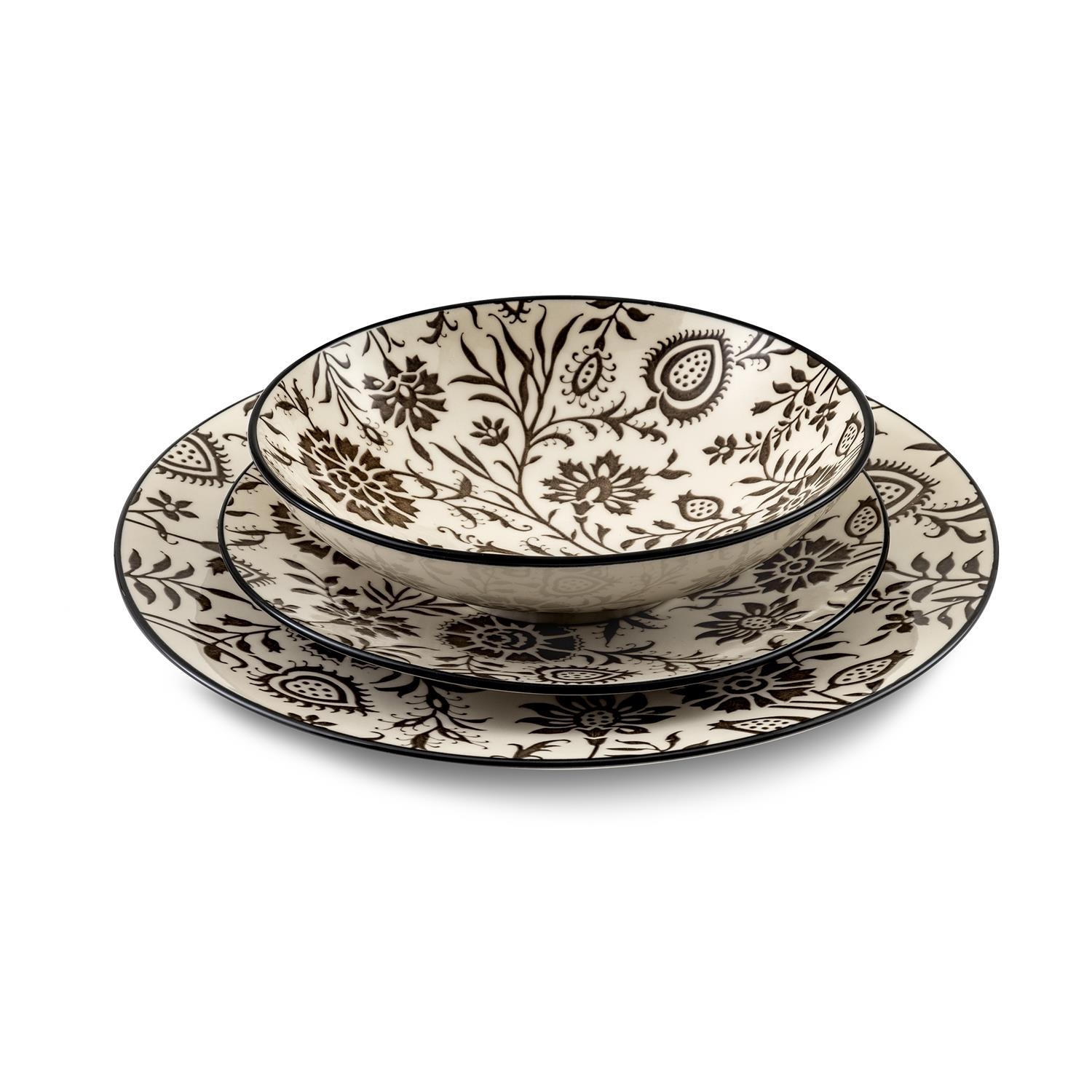 Service 18 assiettes mumbai gris - 6 assiettes plates - 6 creuses- 6 dessert - medard de noblat