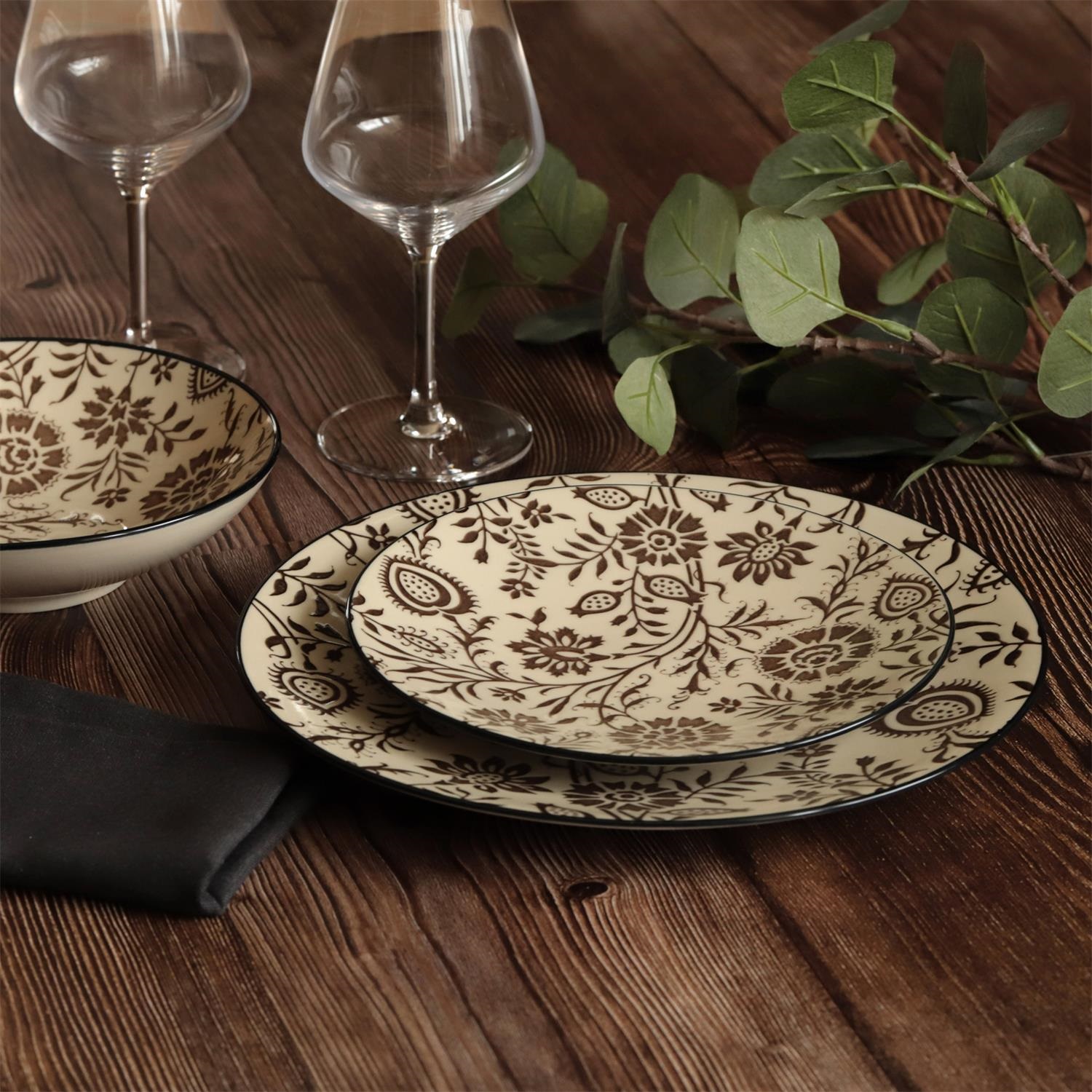 Service 18 assiettes mumbai gris - 6 assiettes plates - 6 creuses- 6 dessert - medard de noblat