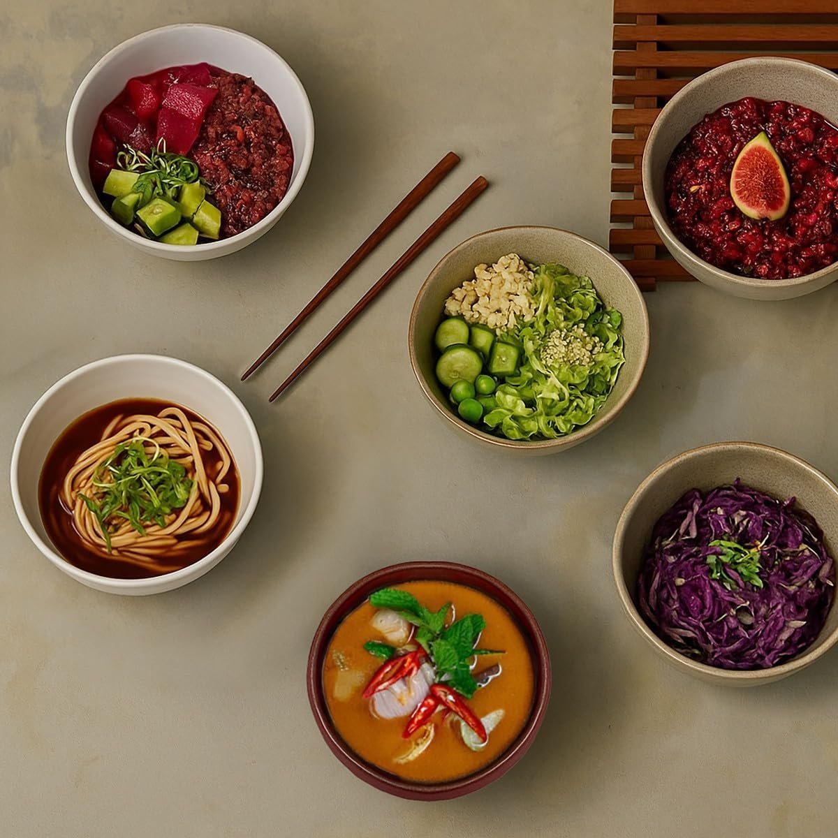 Lot 4 bols à poke bowl fuji beige - medard de noblat