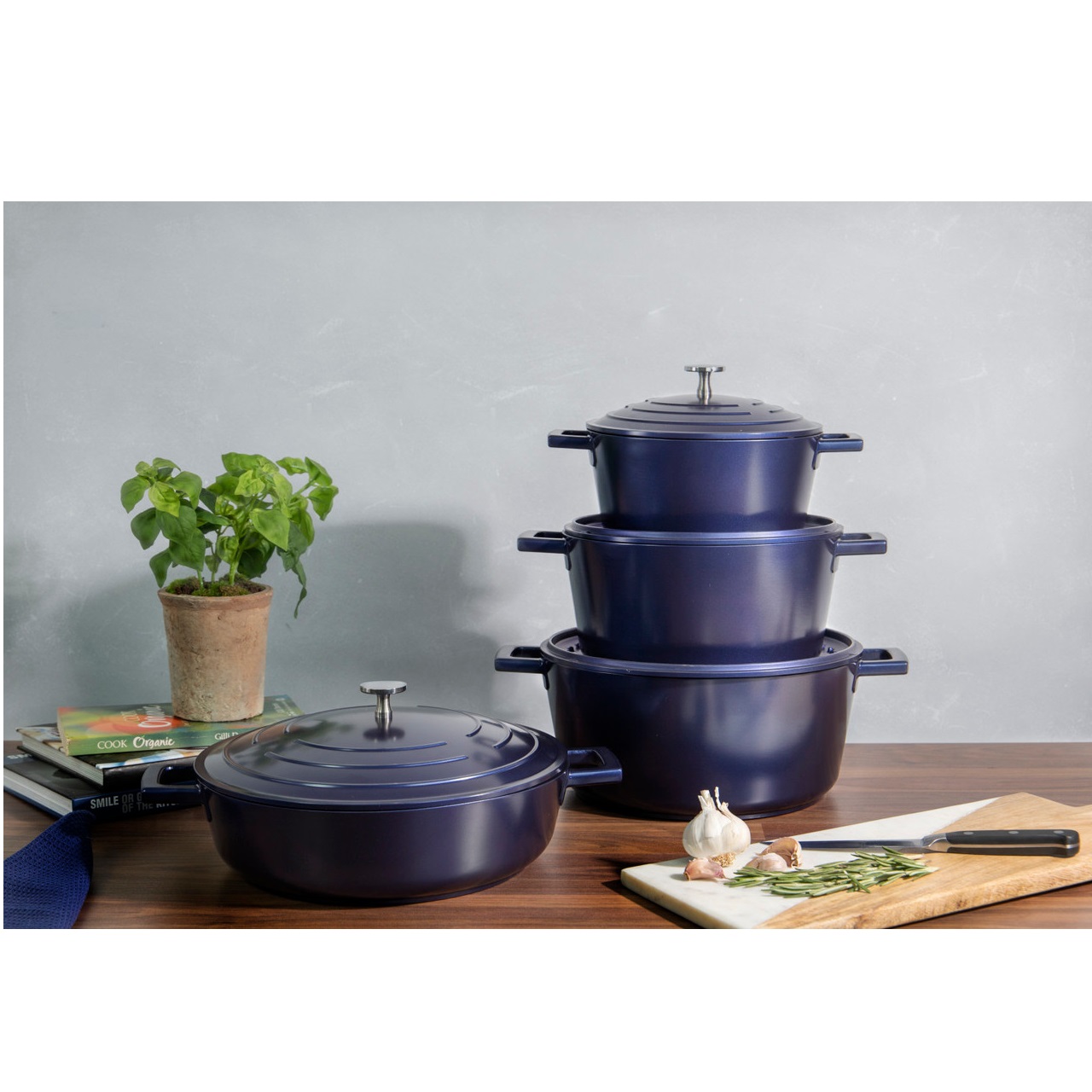 Cocotte légère en fonte d'aluminium ø20 cm - 2,5 l bleu masterclass - kitchencraft