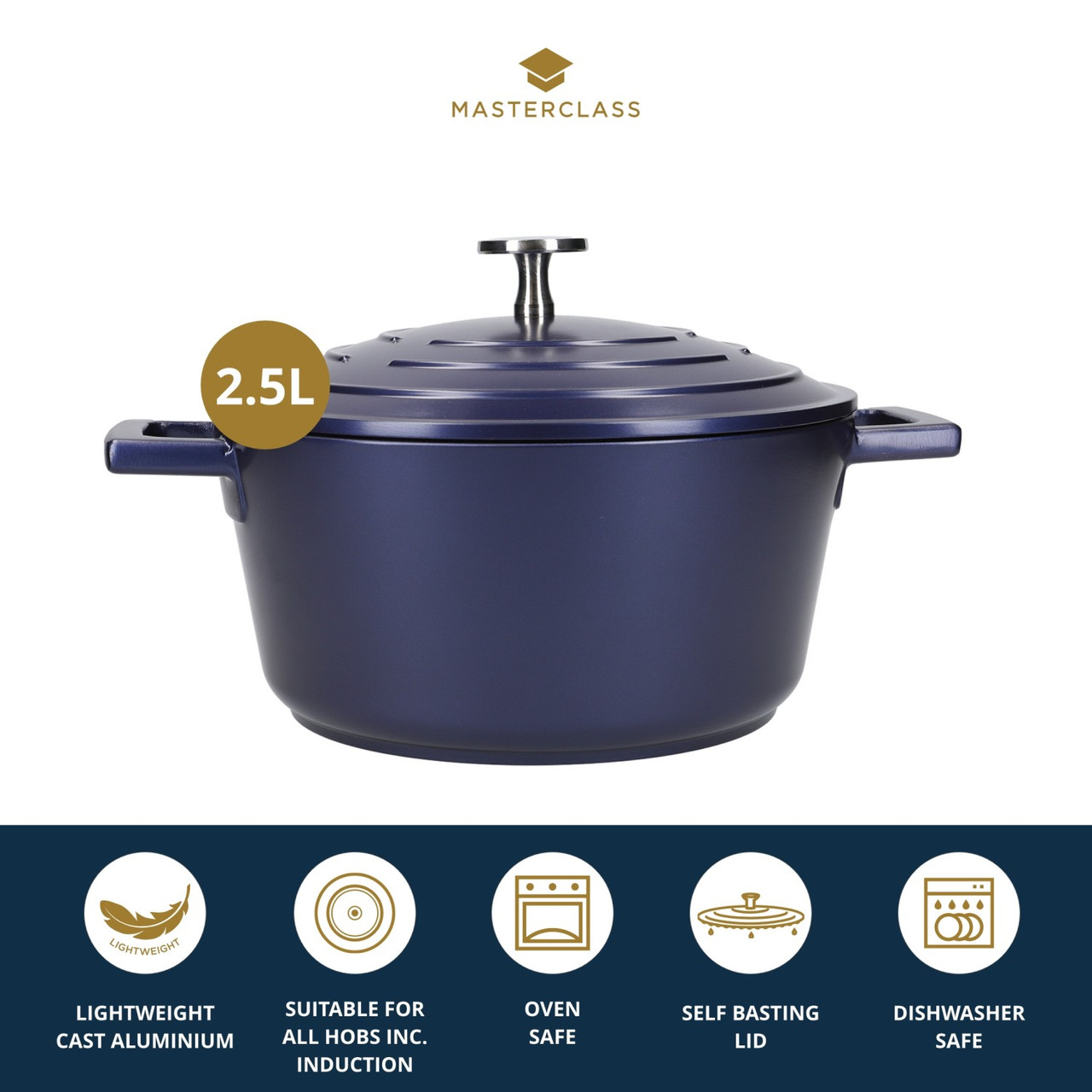 Cocotte légère en fonte d'aluminium ø20 cm - 2,5 l bleu masterclass - kitchencraft