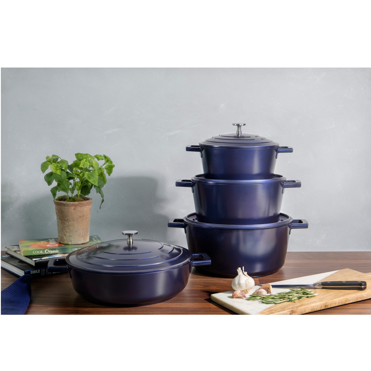 Sauteuse légère en fonte d'aluminium ø28 cm - 4 l bleu métallisé masterclass - kitchencraft