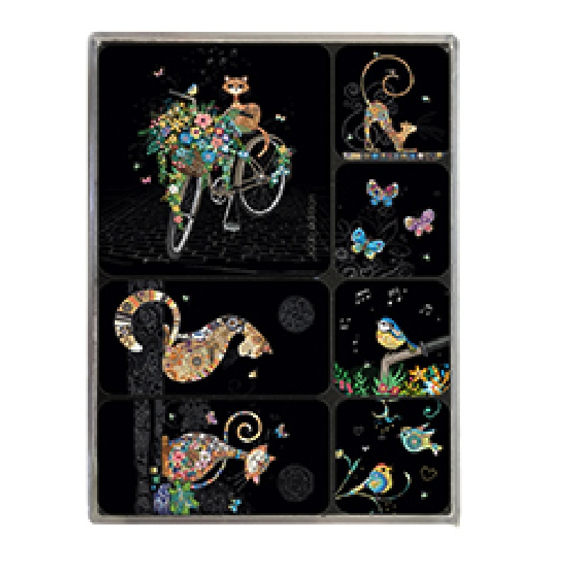 Lot de 7 magnets epoxy bug arts jewels chats assortis - kiub