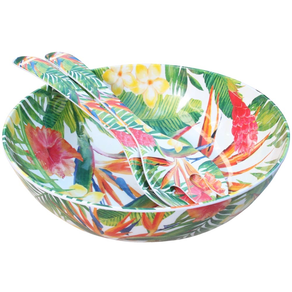 Fleurs exotiques couverts a salade en melamine 33cm - les jardins de la comtesse