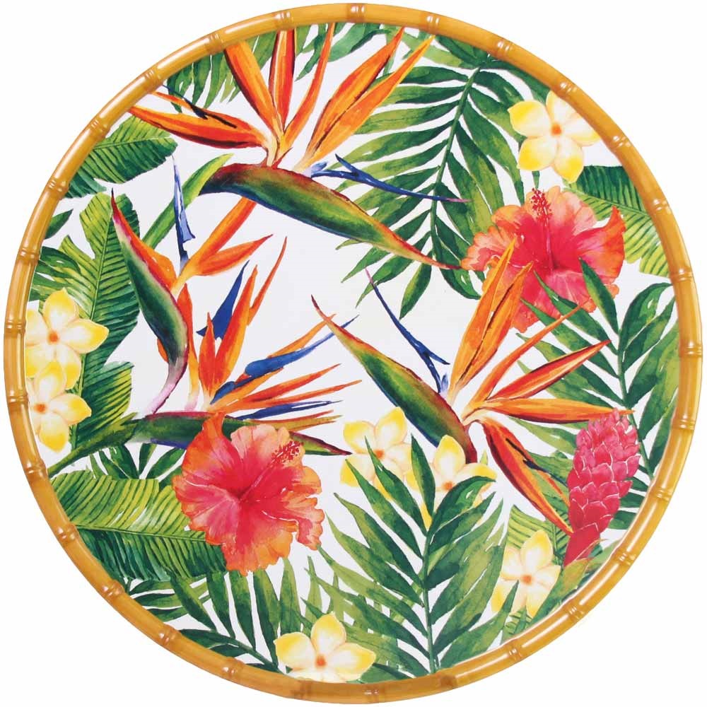 Fleurs exotiques plat rond en melamine 35,5cm de diametre - les jardins de la comtesse