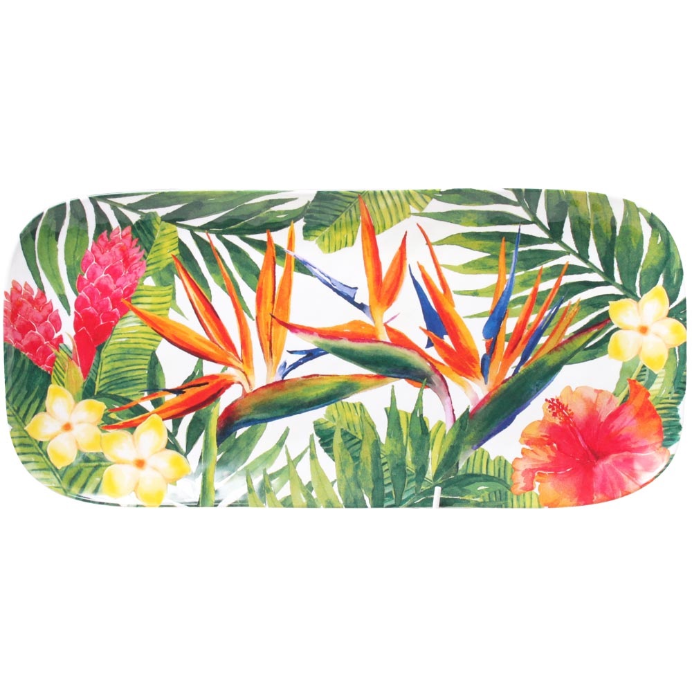 Fleurs exotiques plat long rectangulaire en melamine 37,5cm de diametre - les jardins de la comtesse