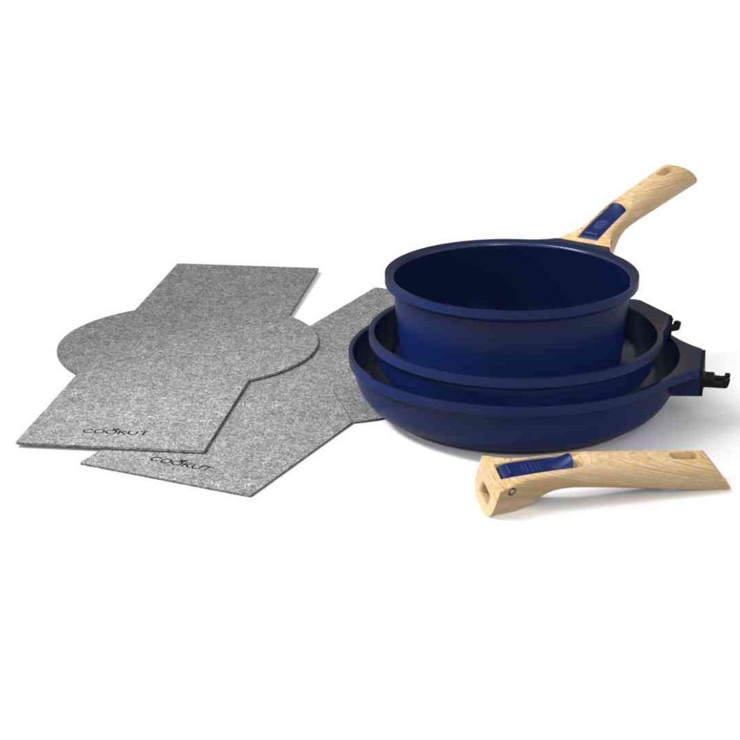 L'incroyable kit poeles et casserole à poignée amovible - bleu myrtille - cookut