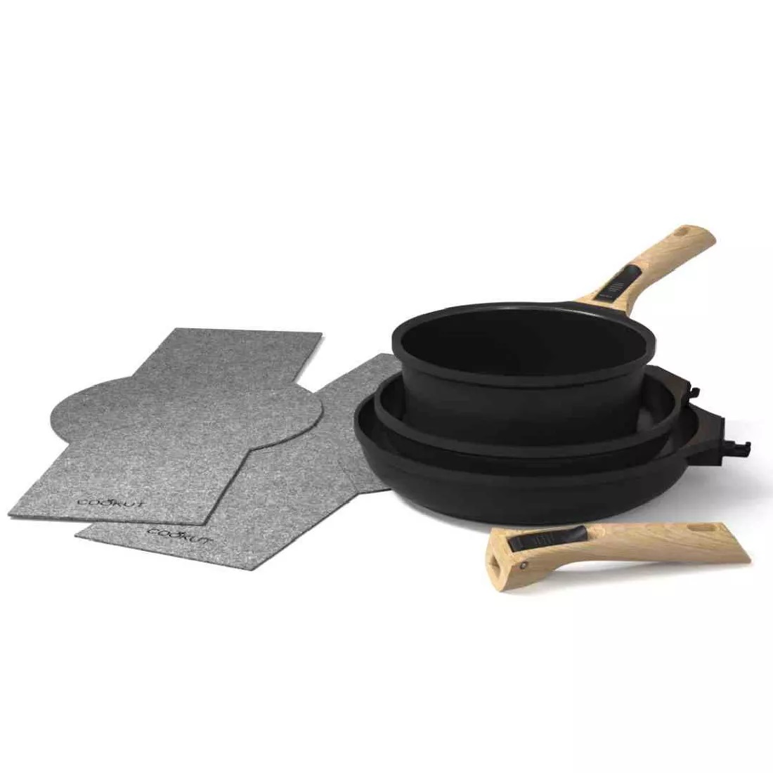 L'incroyable kit poeles et casserole à poignée amovible - noir graphite - cookut