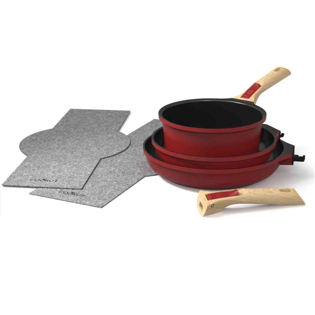 L'incroyable kit poeles et casserole à poignée amovible - rouge passion - cookut