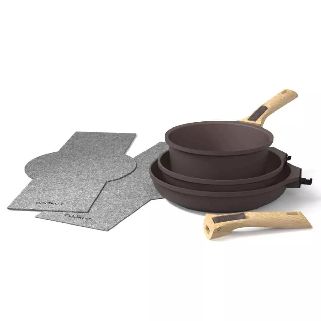 L'incroyable kit poeles et casserole à poignée amovible - taupe - cookut
