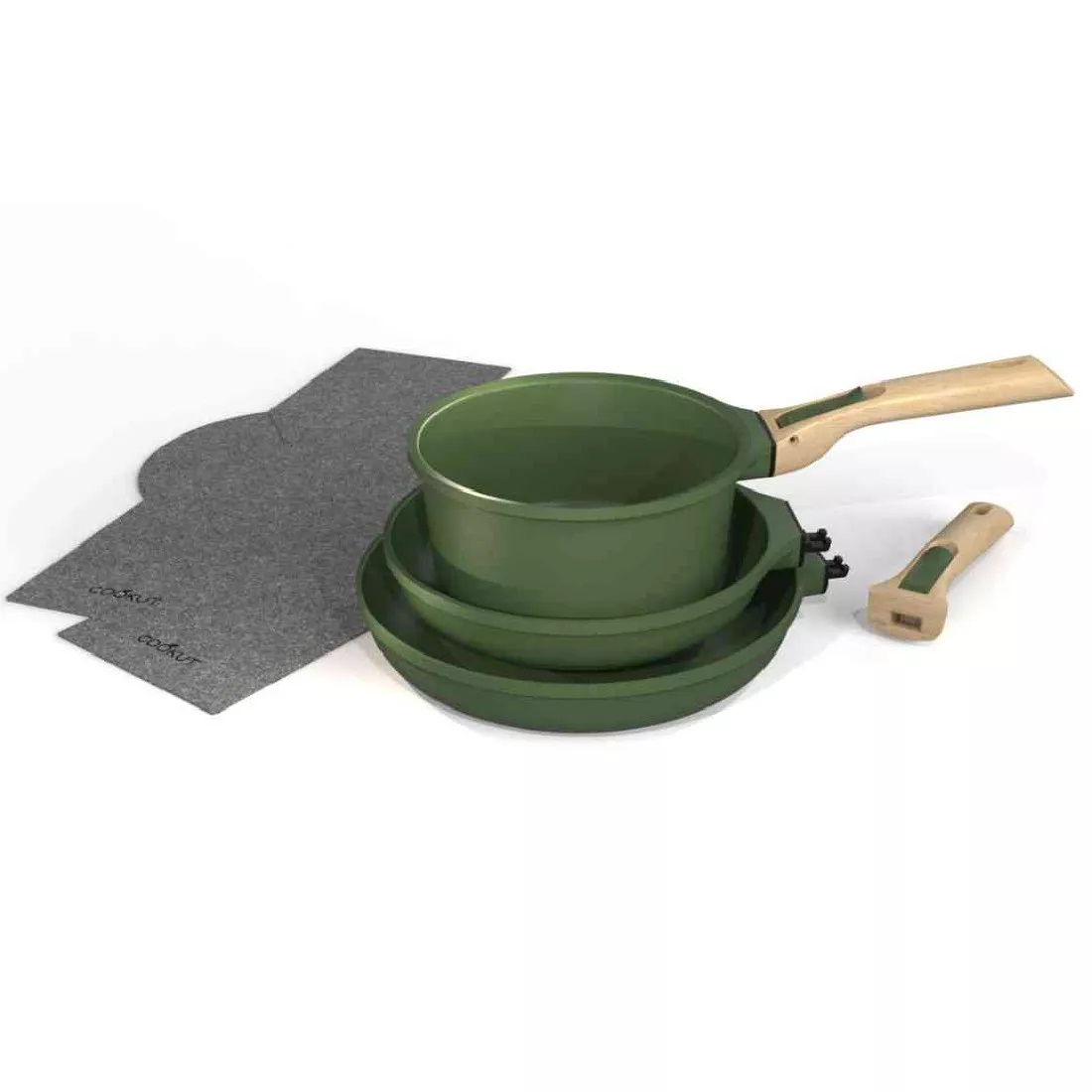L'incroyable kit poeles et casserole à poignée amovible - vert canopée - cookut