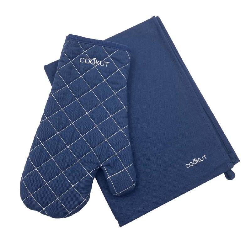 Ensemble gant et torchon bleu myrtille l'incroyable cocotte - cookut