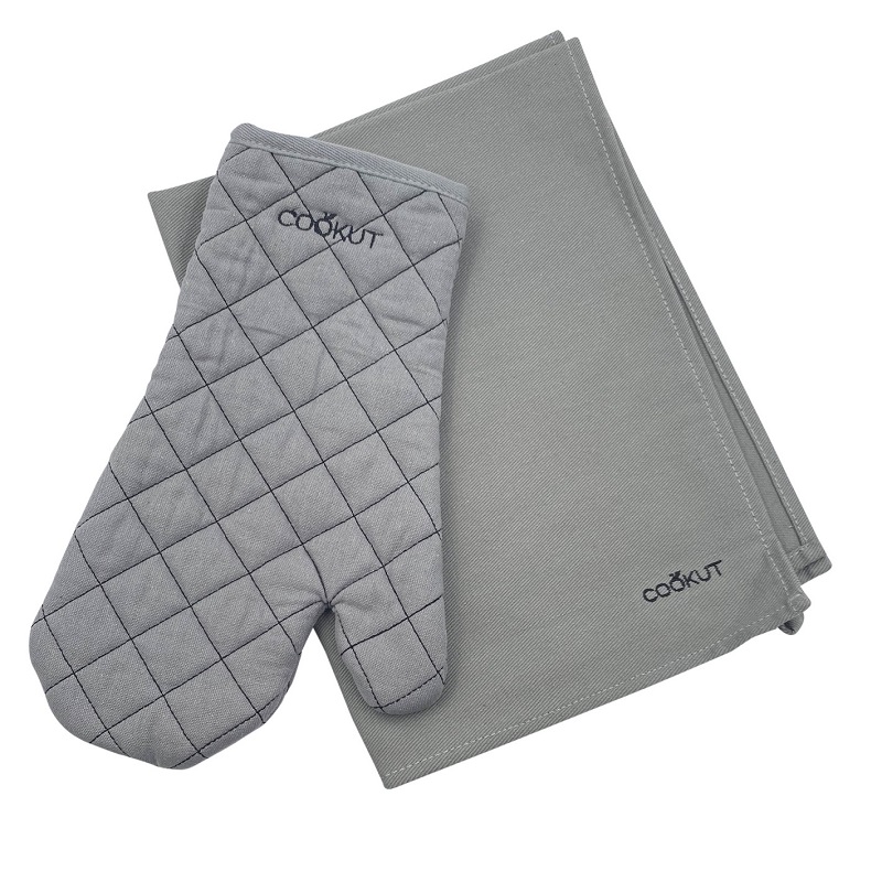 Ensemble gant et torchon gris perle l'incroyable cocotte - cookut