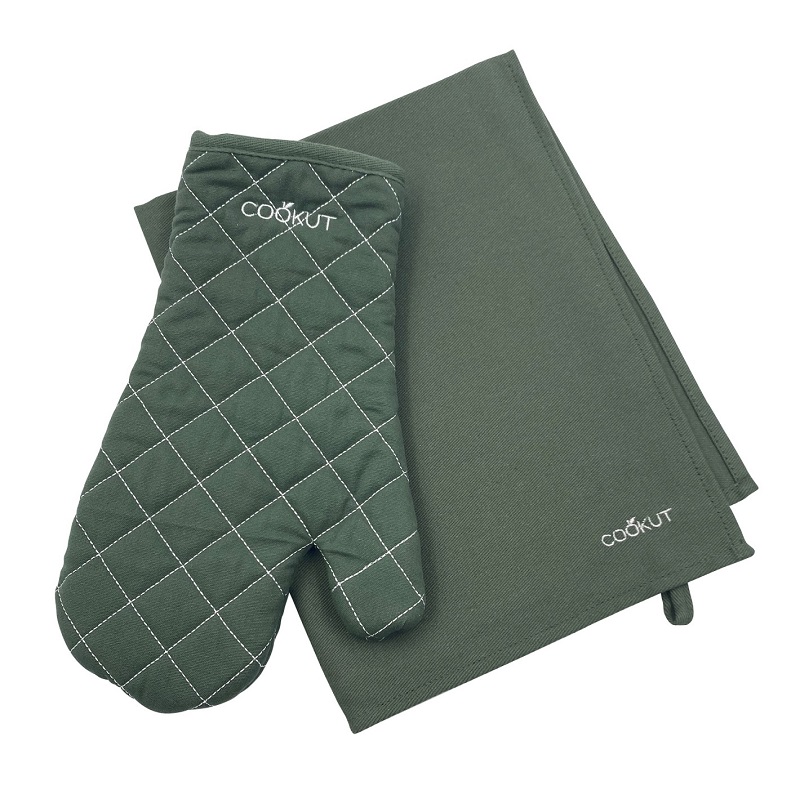Ensemble gant et torchon vert fougere l'incroyable cocotte - cookut