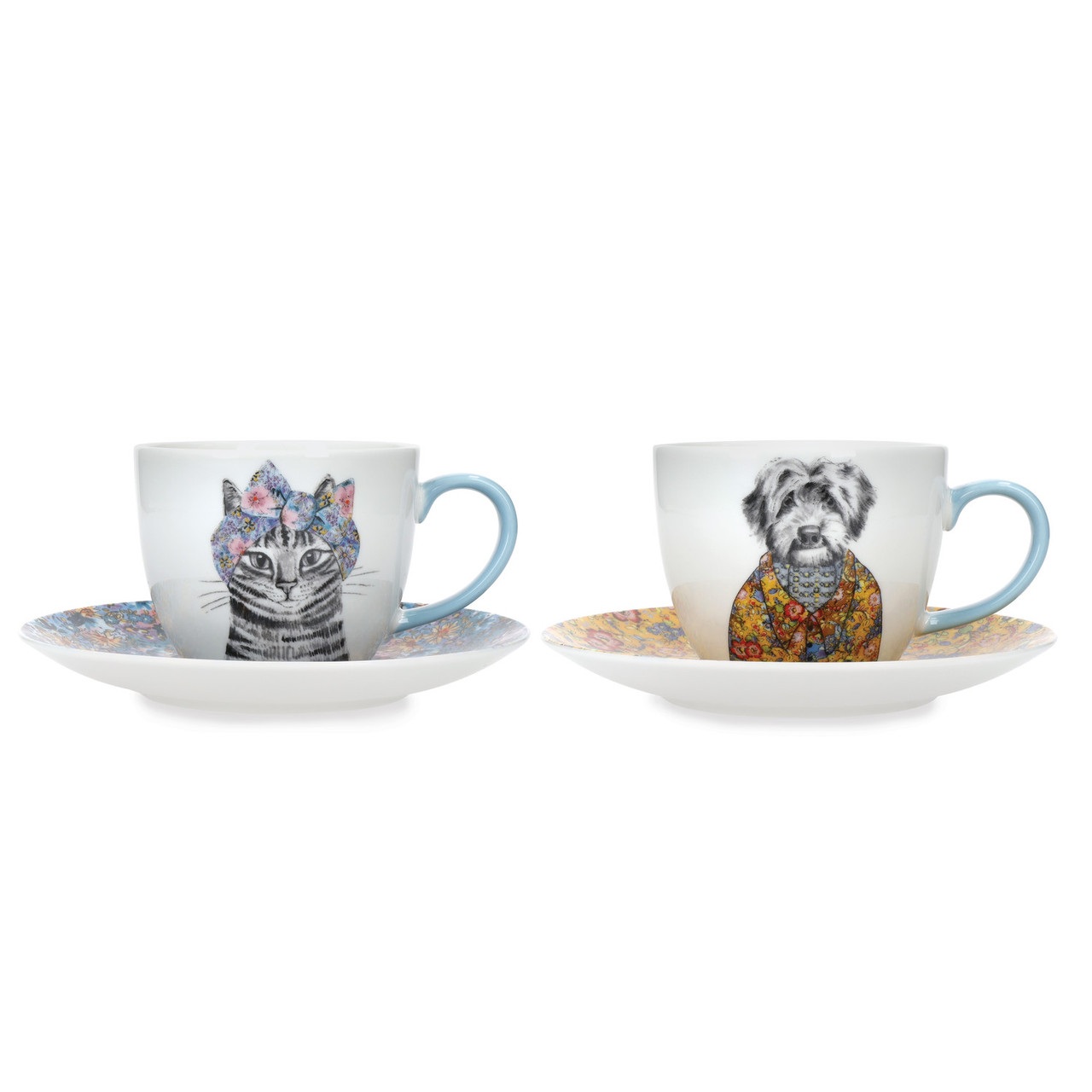 Tasses à thé et soucoupes en porcelaine fine mikasa x tipperleyhill, lot de 2, 240 ml - kitchencraft
