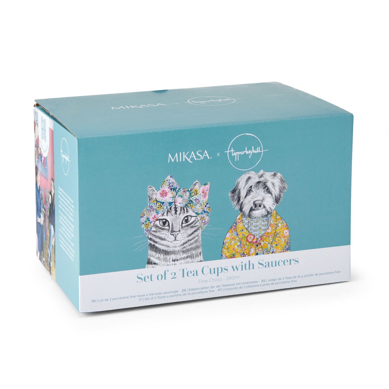 Tasses à thé et soucoupes en porcelaine fine mikasa x tipperleyhill, lot de 2, 240 ml - kitchencraft