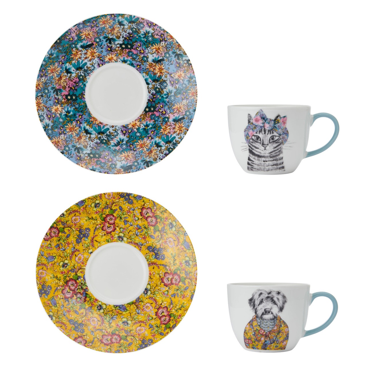 Tasses à thé et soucoupes en porcelaine fine mikasa x tipperleyhill, lot de 2, 240 ml - kitchencraft