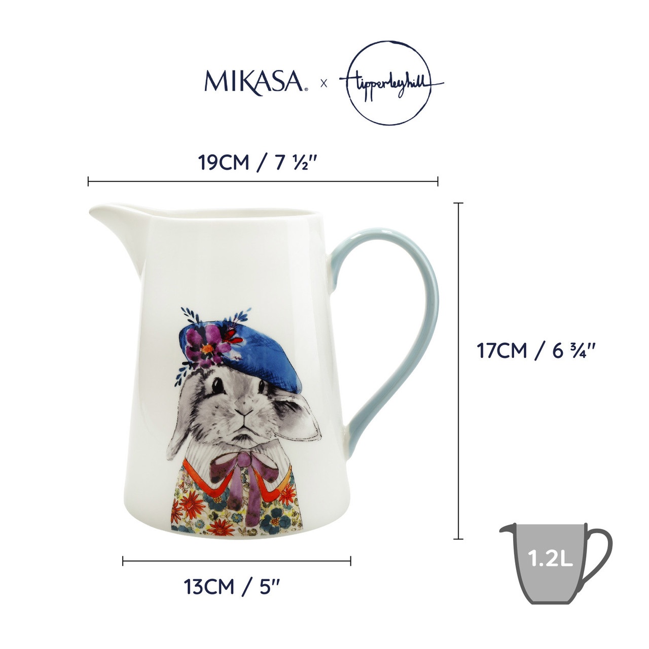 Pichet en porcelaine fine mikasa x tipperleyhill, 1,2 l - kitchencraft