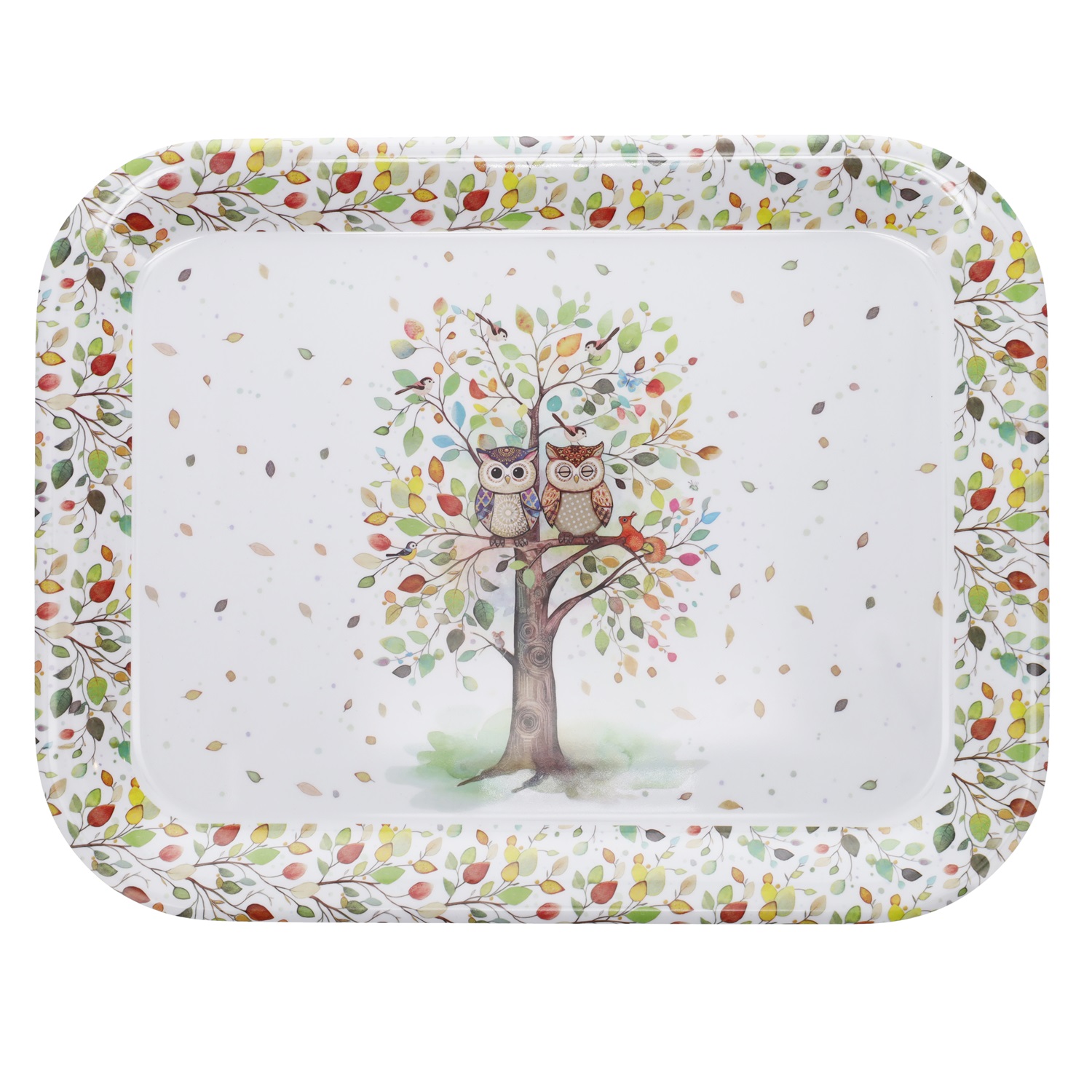 Plateau de service en mélamine portofilio arbre couple chouettes - kiub