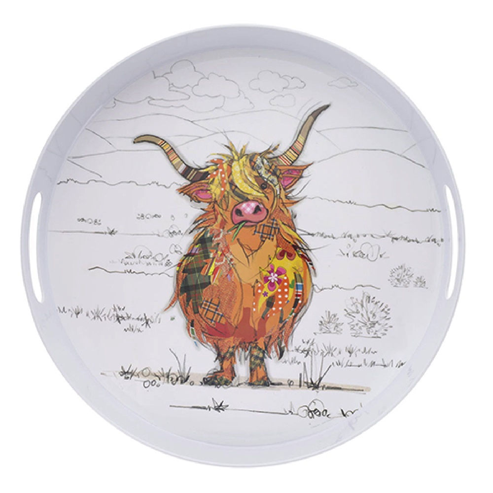 Plateau de service rond 38 cm kook vache ecossaise - kiub