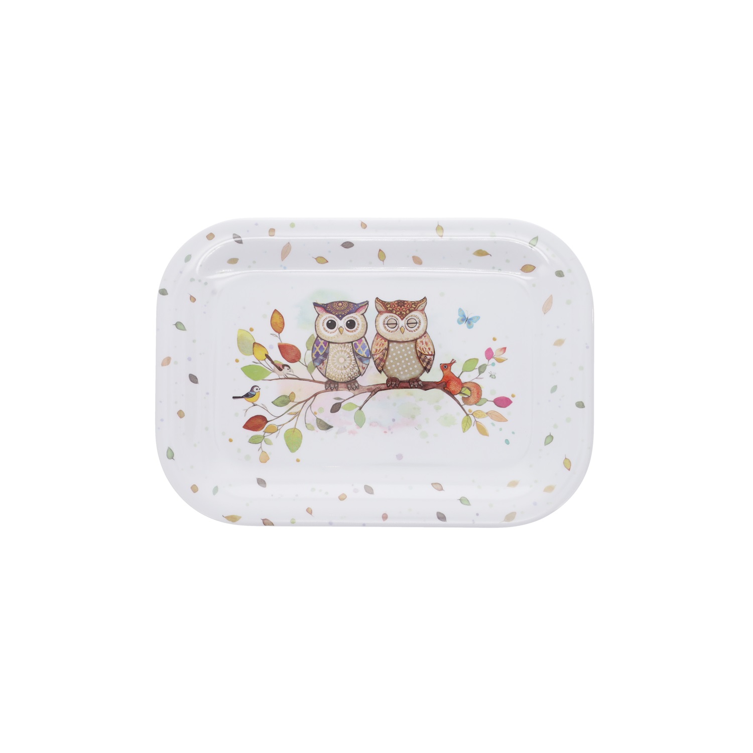 Petit plateau de service individuel 20x14 cm portofilio arbre couple chouettes - kiub