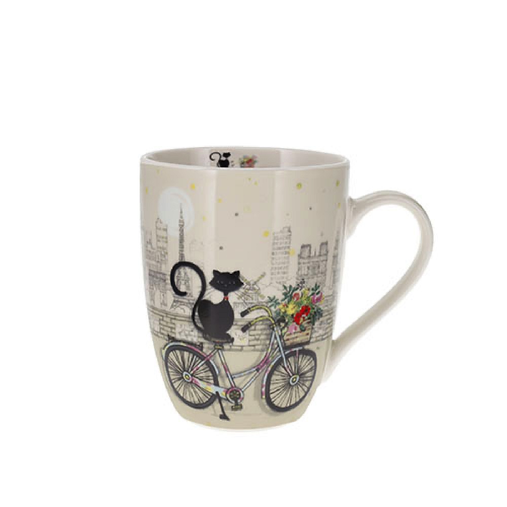 Mug arrondi 340 ml boite ouverte - bug art paris chat velo - kiub