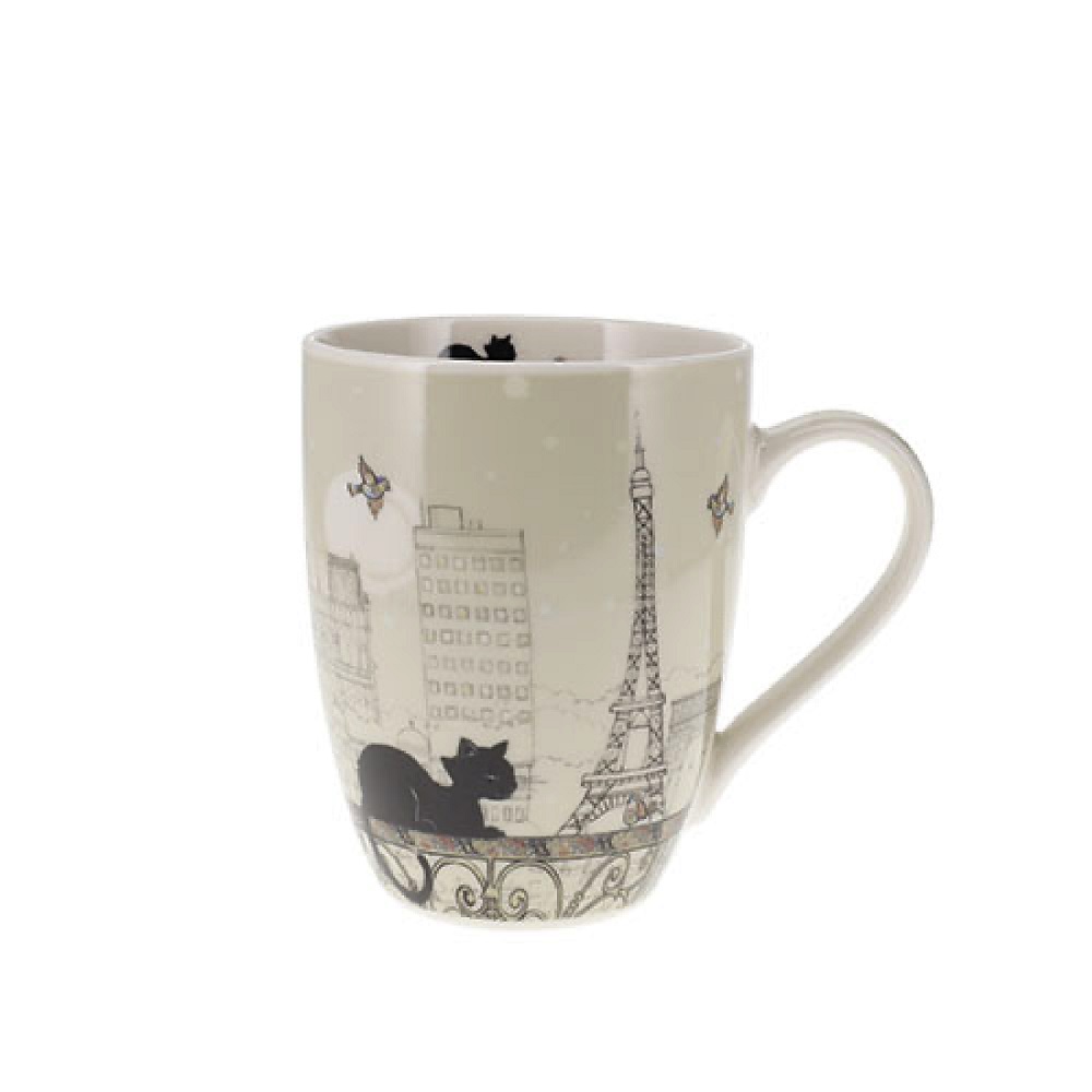 Mug arrondi 340 ml boite ouverte - bug art paris chat oiseaux - kiub