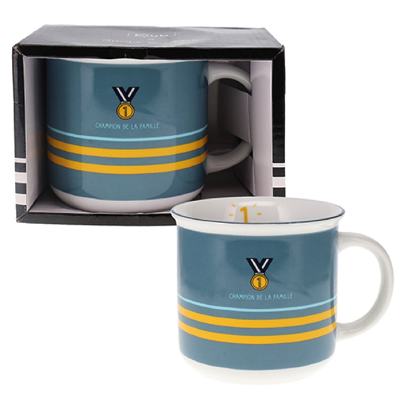 Mug timbale 420 ml + boite ouverte pour lui champion de la famille - kiub