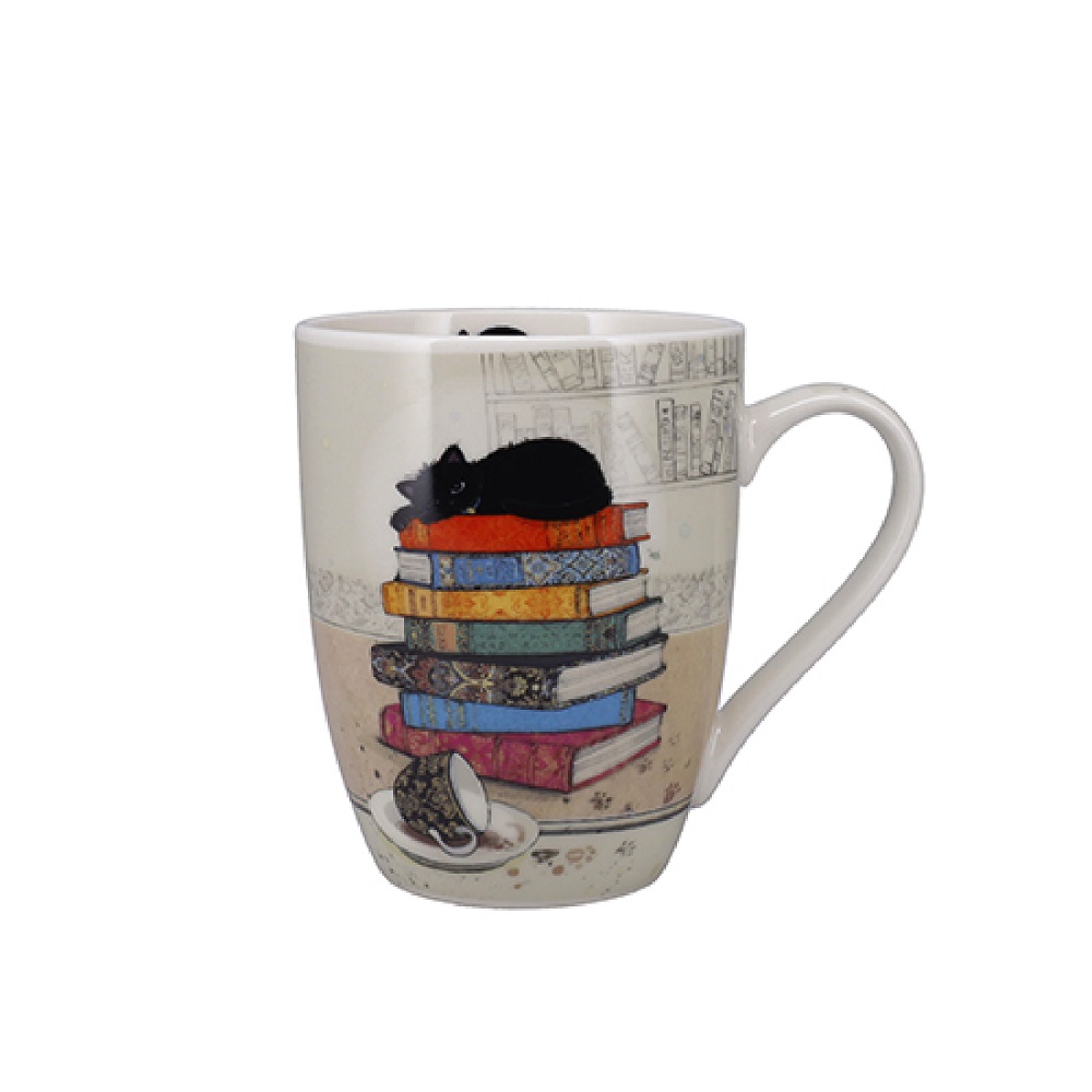 Mug arrondi 340ml - boite ouverte bug art chaton livres - kiub
