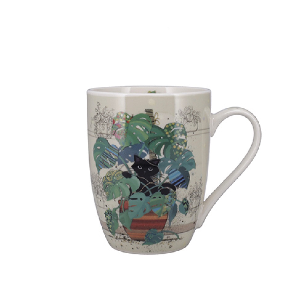 Mug arrondi 340 ml - boite ouverte bug art chaton monstera - kiub