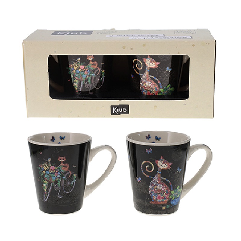 Duo mini mug conique + boite ouverte bug art jewels chat papillon velo - kiub