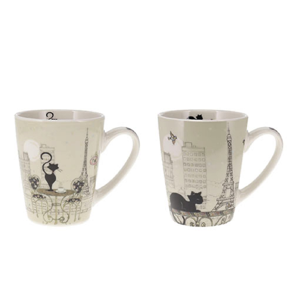 Duo mini mug conique + boite ouverte bug art paris chat cafe oiseaux - kiub