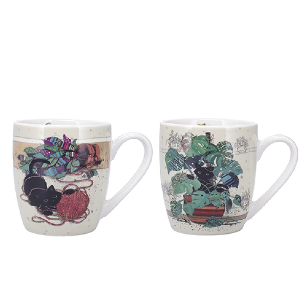 Duo mini mug boite ouverte bug art chaton pelote et chaton monstera - kiub