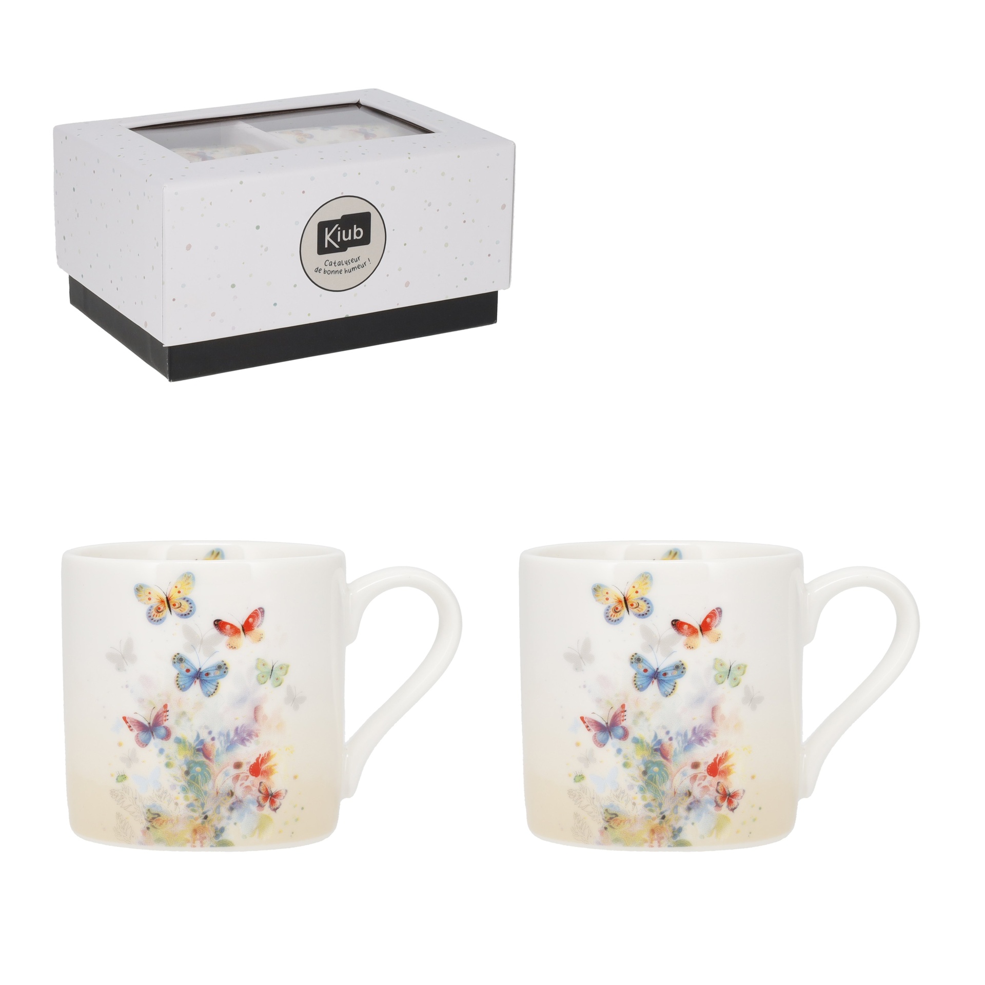 Duo mugs droits en boite cadeau portofolio papillons 100 ml - kiub