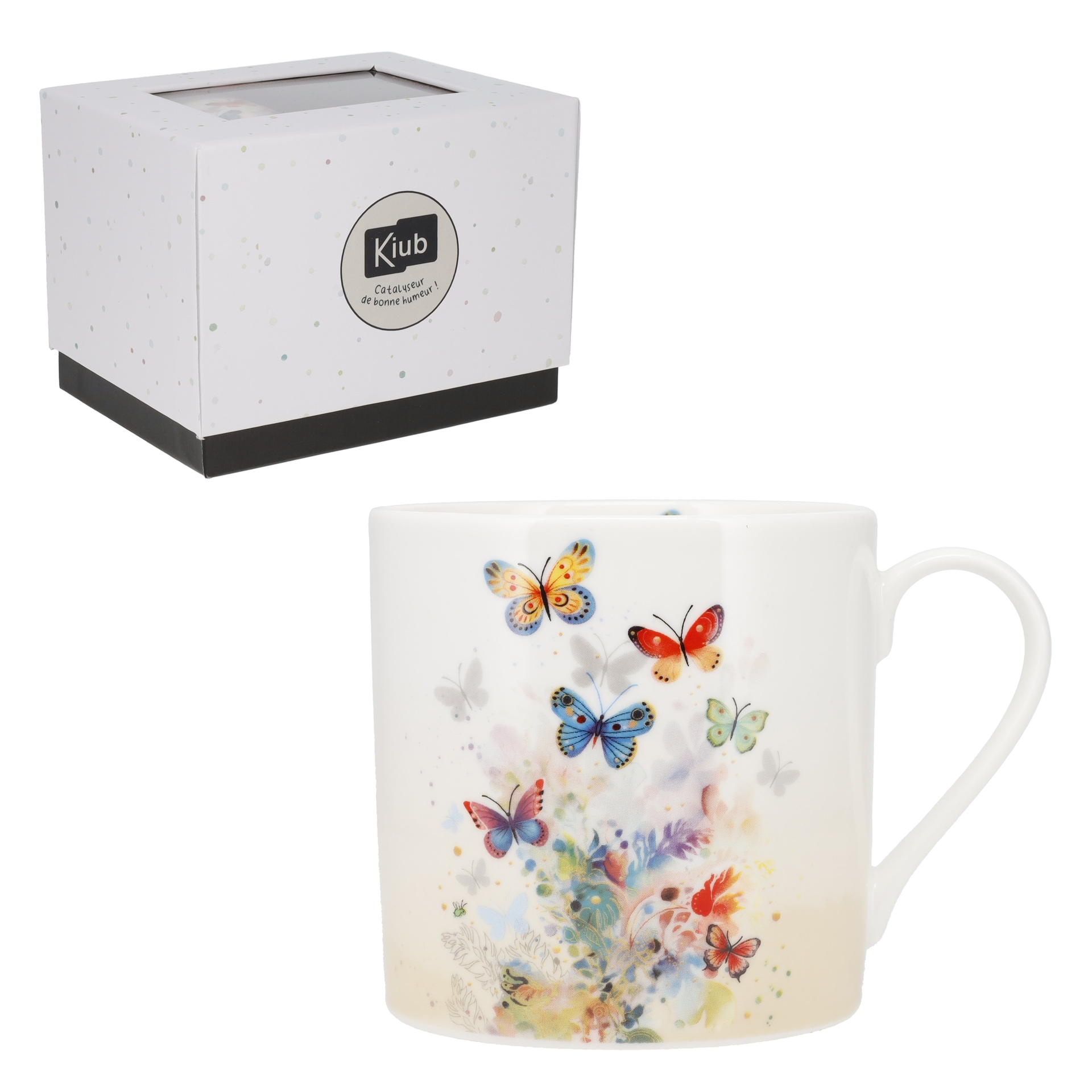 Mug xl droit en boite cadeau portofolio papillons 425 ml - kiub