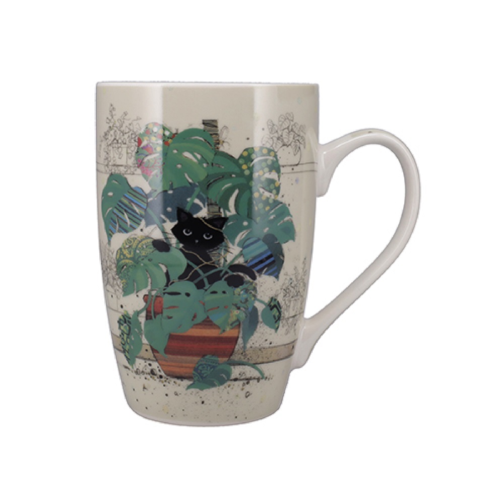 Mug arrondi xl 490ml boite ouverte bug art chaton monstera - kiub