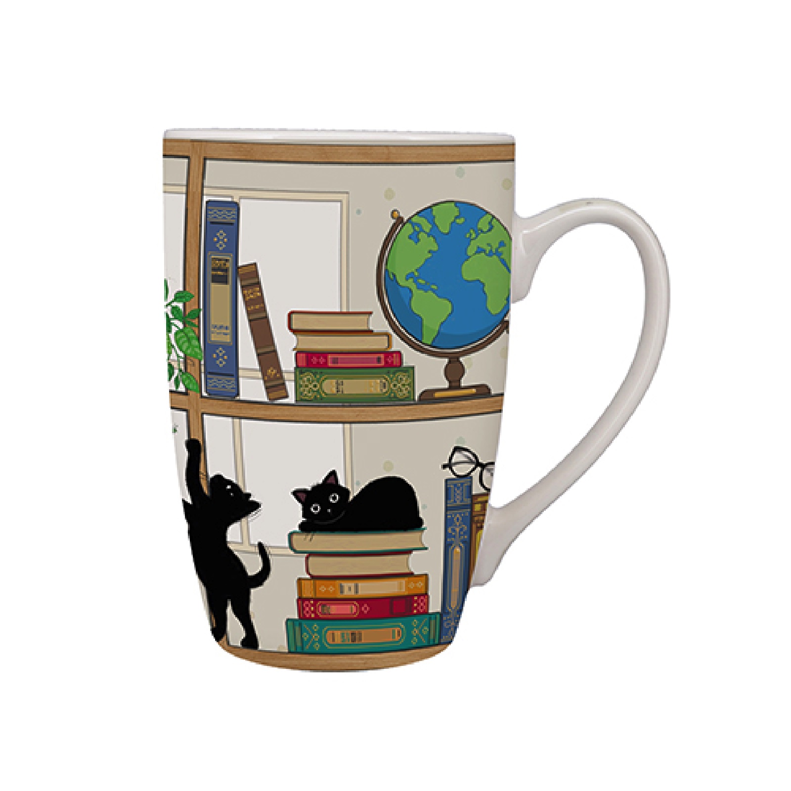 Mug arrondi xl 490ml boite ouverte bug art chaton bibliothèque - kiub