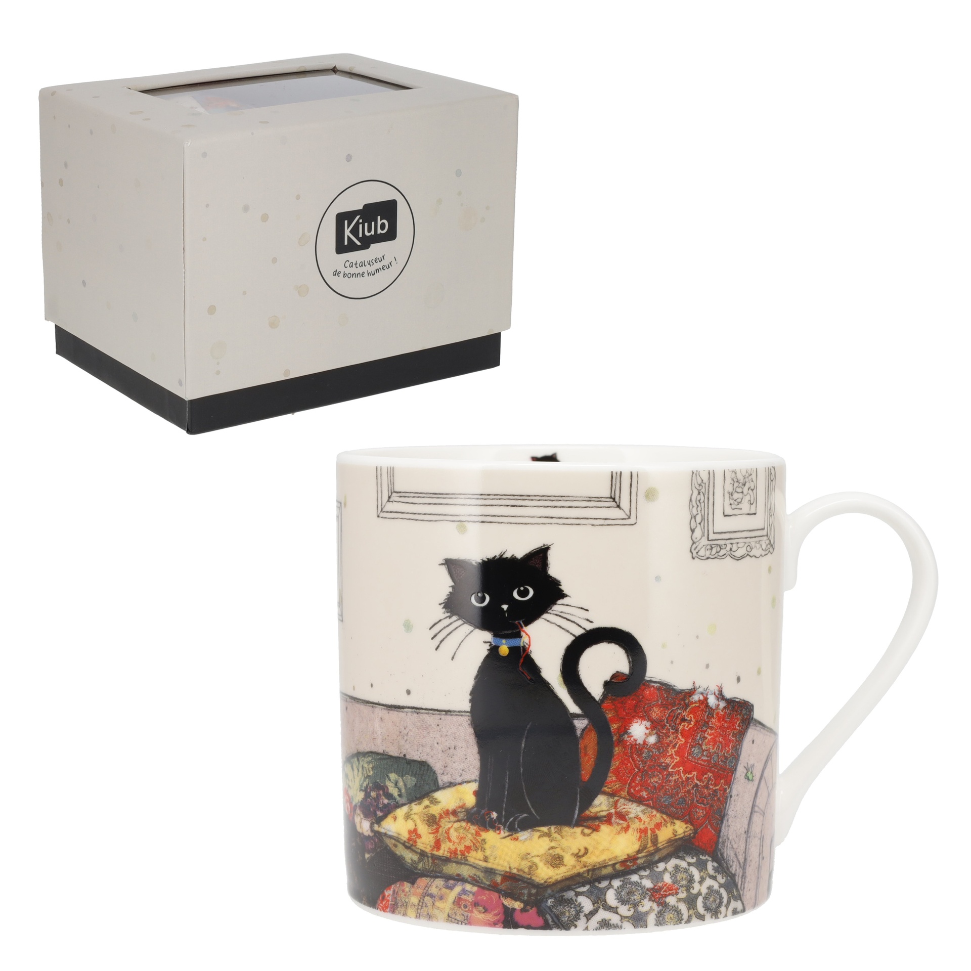 Mug droit xl 425ml boite cadeau bug art chat et coussins - kiub