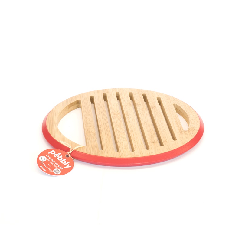 Dessous de plat en bambou bord rouge 24 cm - pebbly
