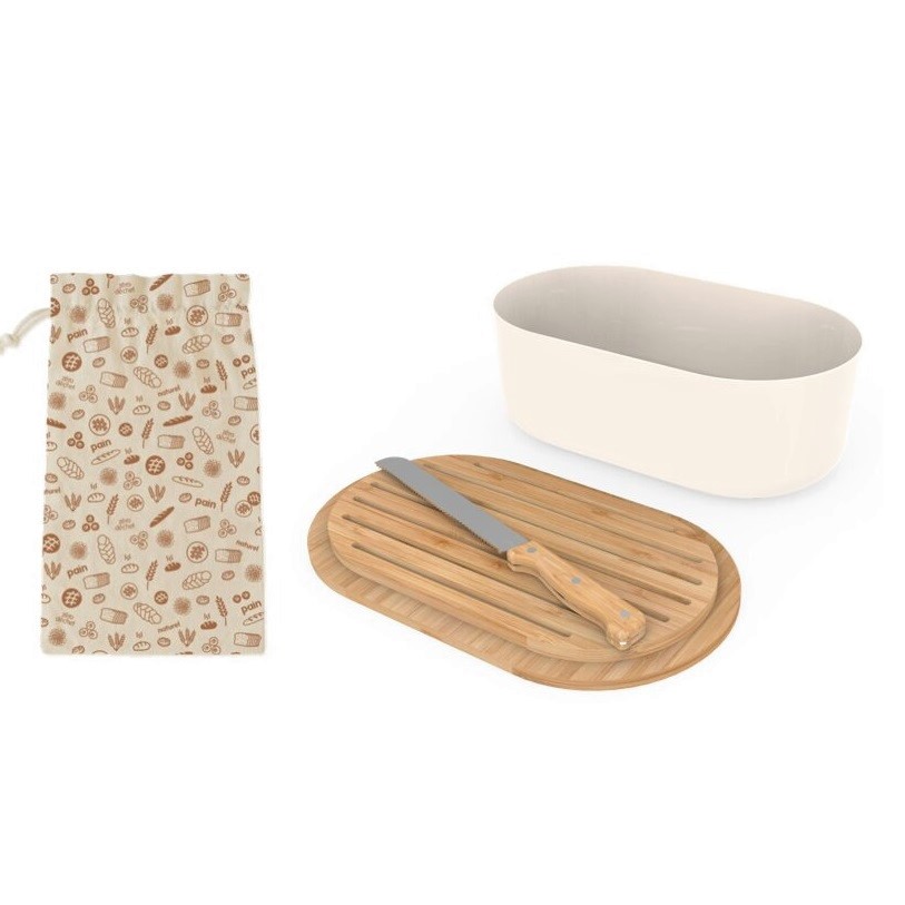 Boite a pain en bambou 4 en 1 couleur creme - pebbly
