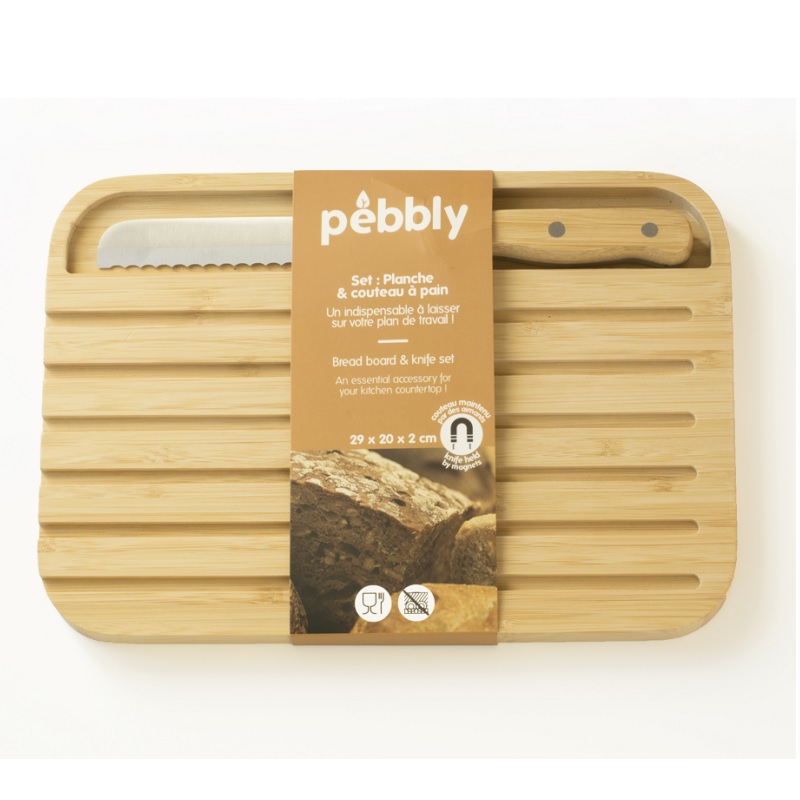 Set planche a pain avec couteau 29 x 20 cm - pebbly