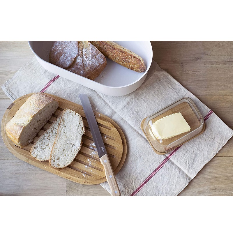 Set beurrier en verre et bambou avec couteau a beurre - pebbly